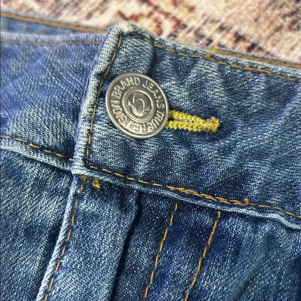 Vintage True Religion Y2K USA Made Raw Hem Blue Distressed Denim Mini Skirt | 31